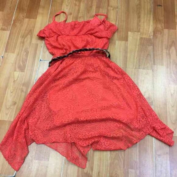 Emerald Sundae Womens Juniors Dress Size‎ Small with Belt Orange Lace Strappy - Picture 6 of 7